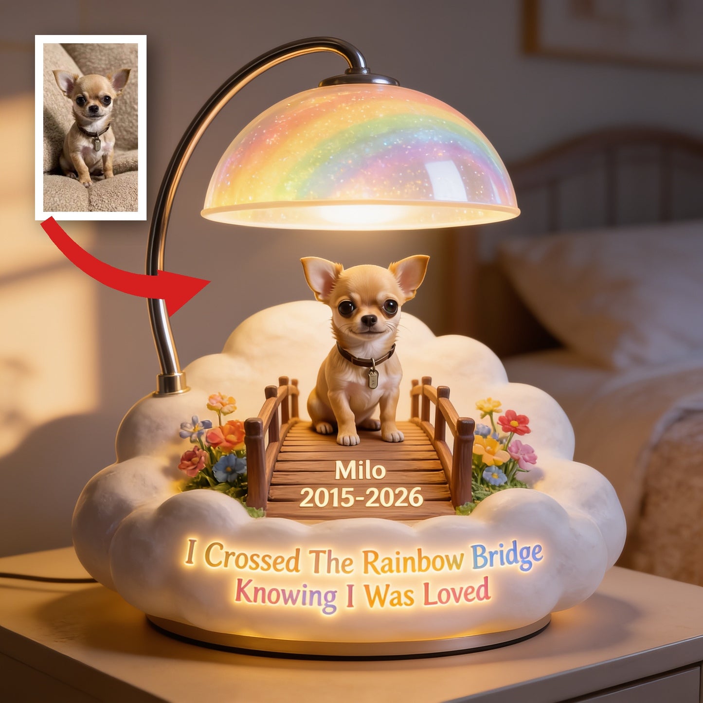 Personalized Fawn Chihuahua Rainbow Bridge Memorial Acrylic LED Night Light, Pet Loss Sympathy Keepsake Gift