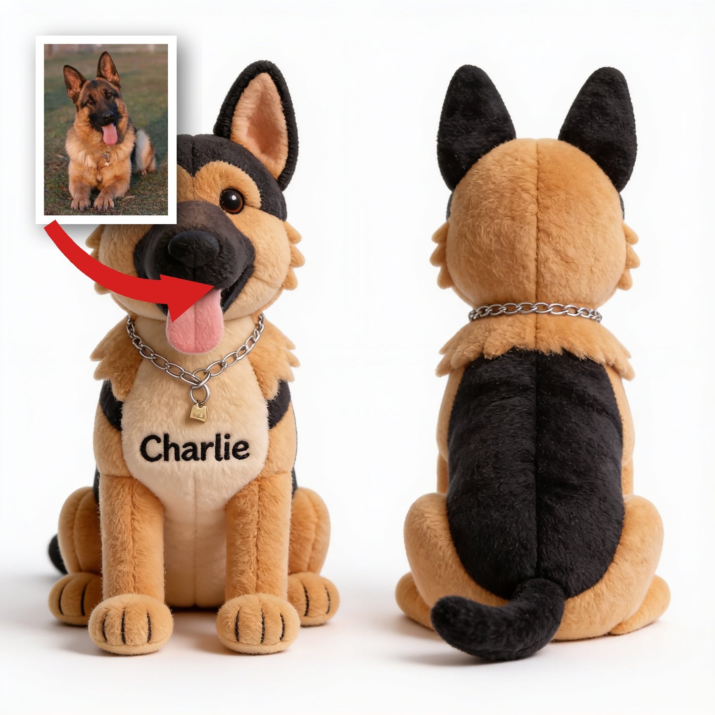 Always By My Side Personalized Sitting German Shepherd Plush Keychain, Custom Dog Lover Pet Keepsake Gift