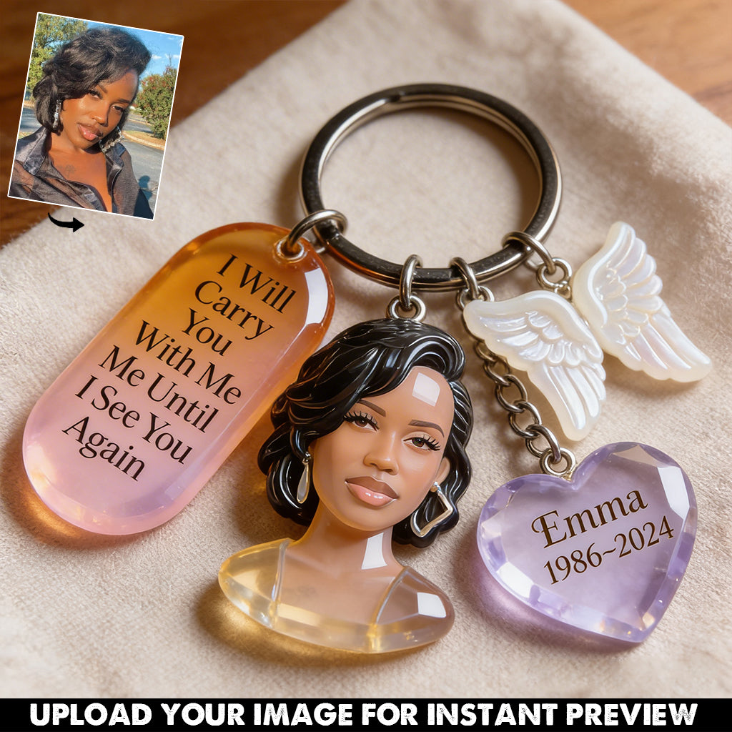 Personalized Custom Black Woman Portrait Memorial Keychain with Charms Sympathy Remembrance Keepsake Gift