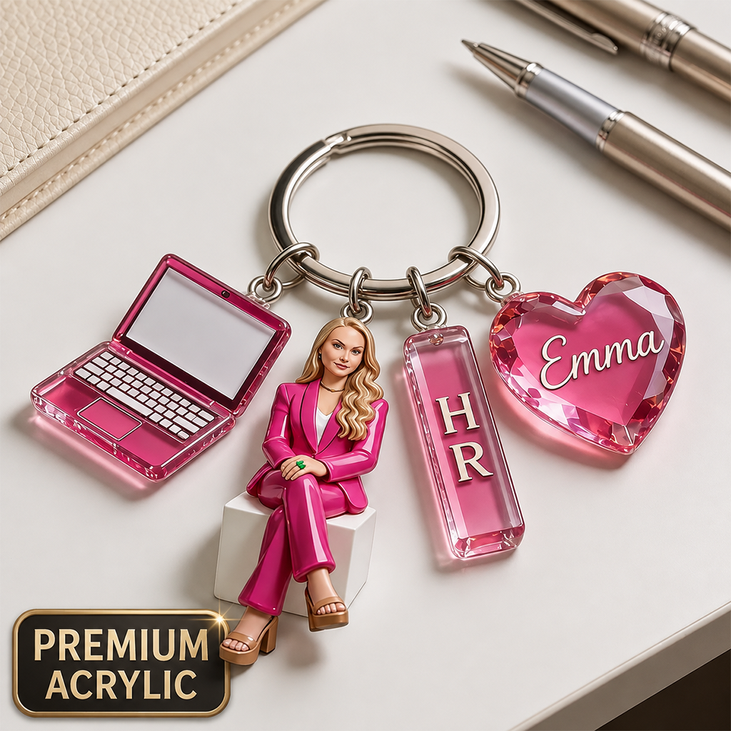 Personalized Adult Latin Man Portrait Keychain, Custom Office Colleague Staff Appreciation Gift With Themed Charms