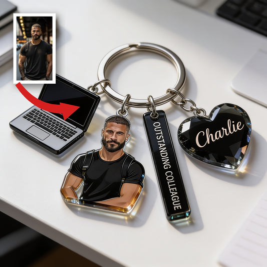Porte-clés Portrait d'Homme Noir Personnalisé, Cadeau d'Appréciation pour Collègue