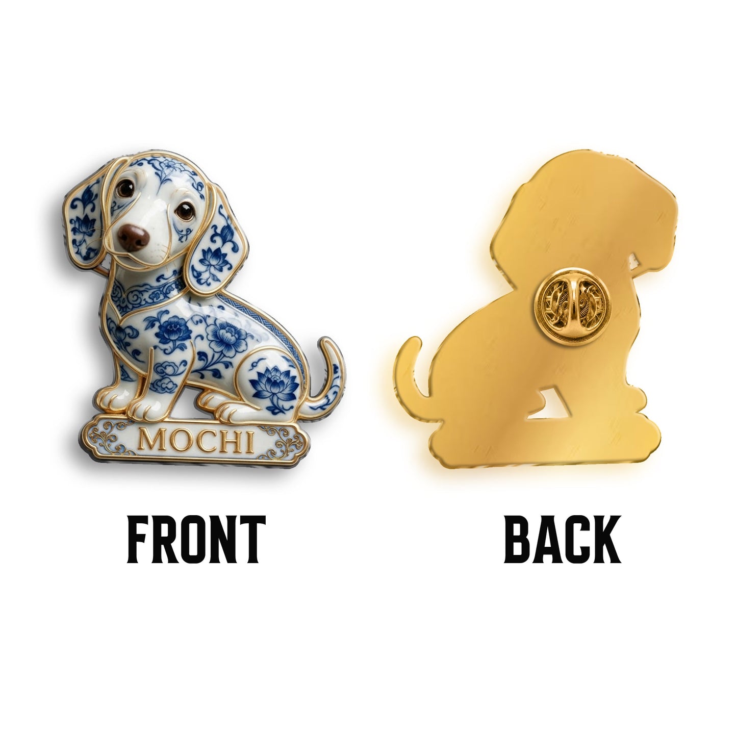 Personalized Blue & White Porcelain Chihuahua 3D Embossed Enamel Pin, Cute Custom Gift for Chihuahua Dog Lovers