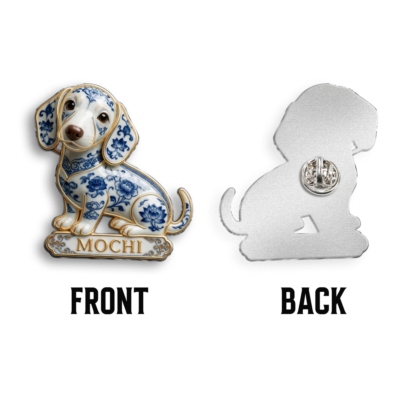 Personalized Blue and White Porcelain Fluffy Pomeranian 3D Embossed Enamel Pin, Dog Lover Gift