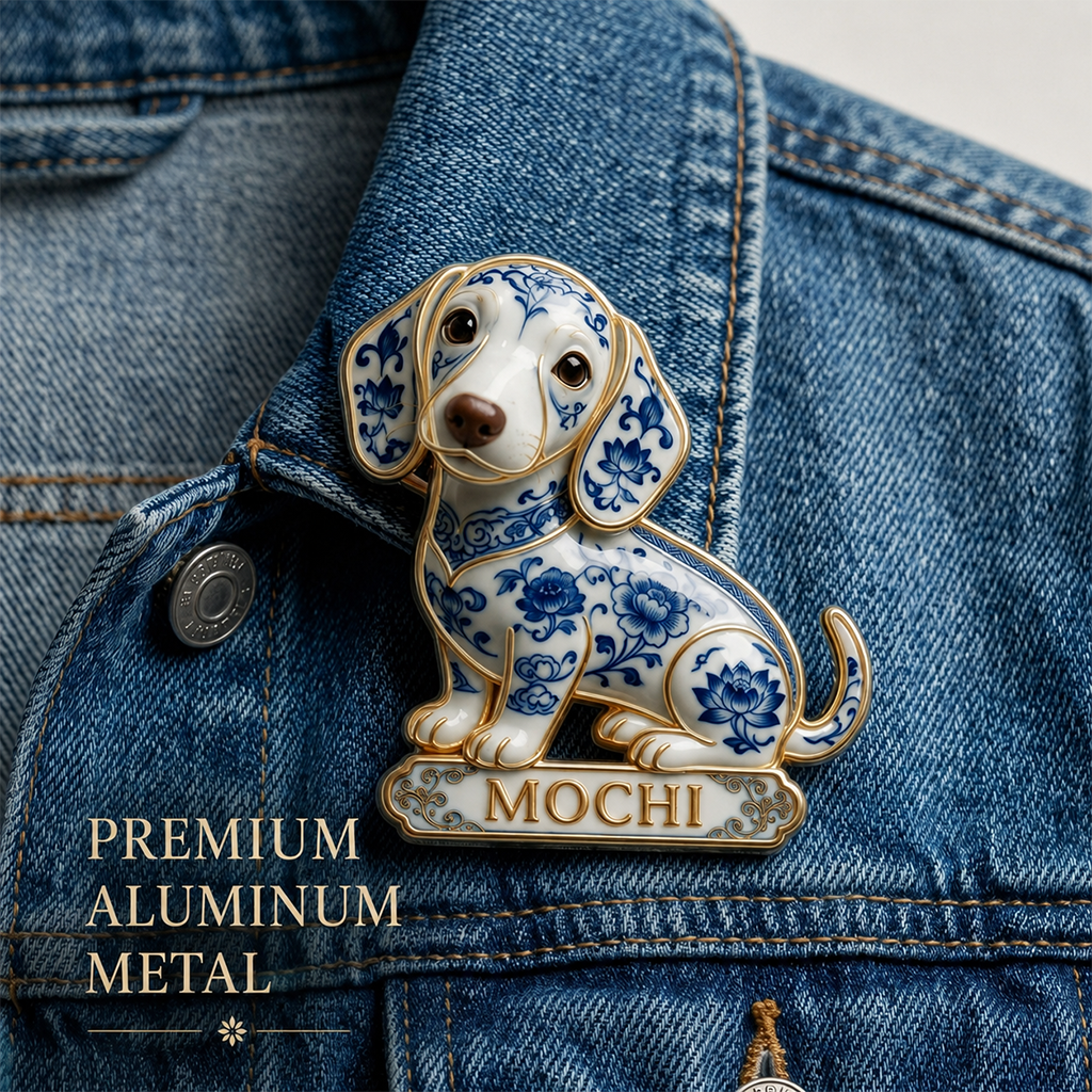 Personalized Blue and White Porcelain Sitting Pug 3D Embossed Enamel Pin, Cute Pug Owner Gift Accessory for Jackets Bags and Collections