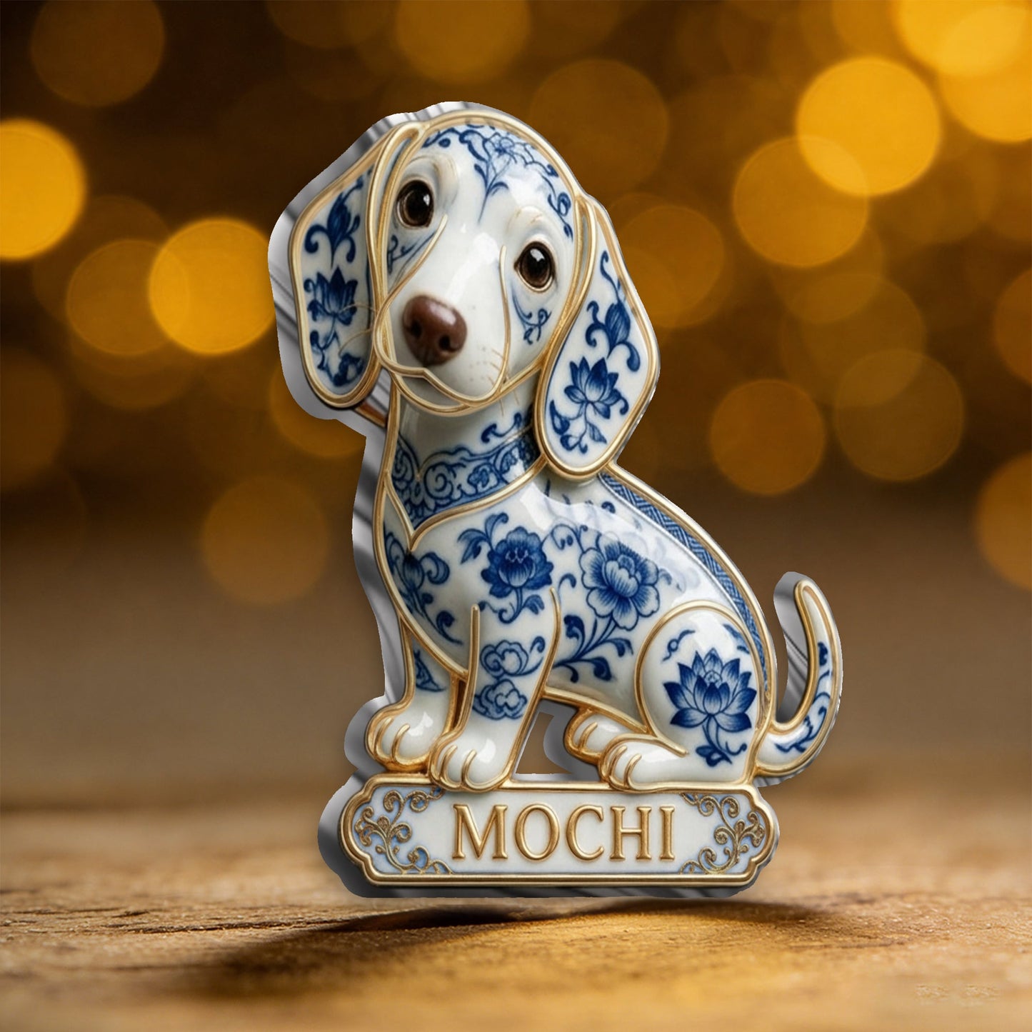 Personalized Blue & White Porcelain Chihuahua 3D Embossed Enamel Pin, Cute Custom Gift for Chihuahua Dog Lovers