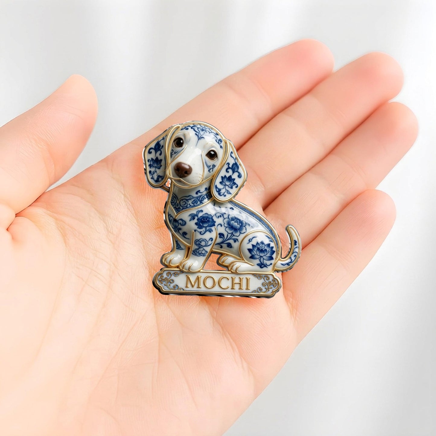 Personalized Blue & White Porcelain Chihuahua 3D Embossed Enamel Pin, Cute Custom Gift for Chihuahua Dog Lovers
