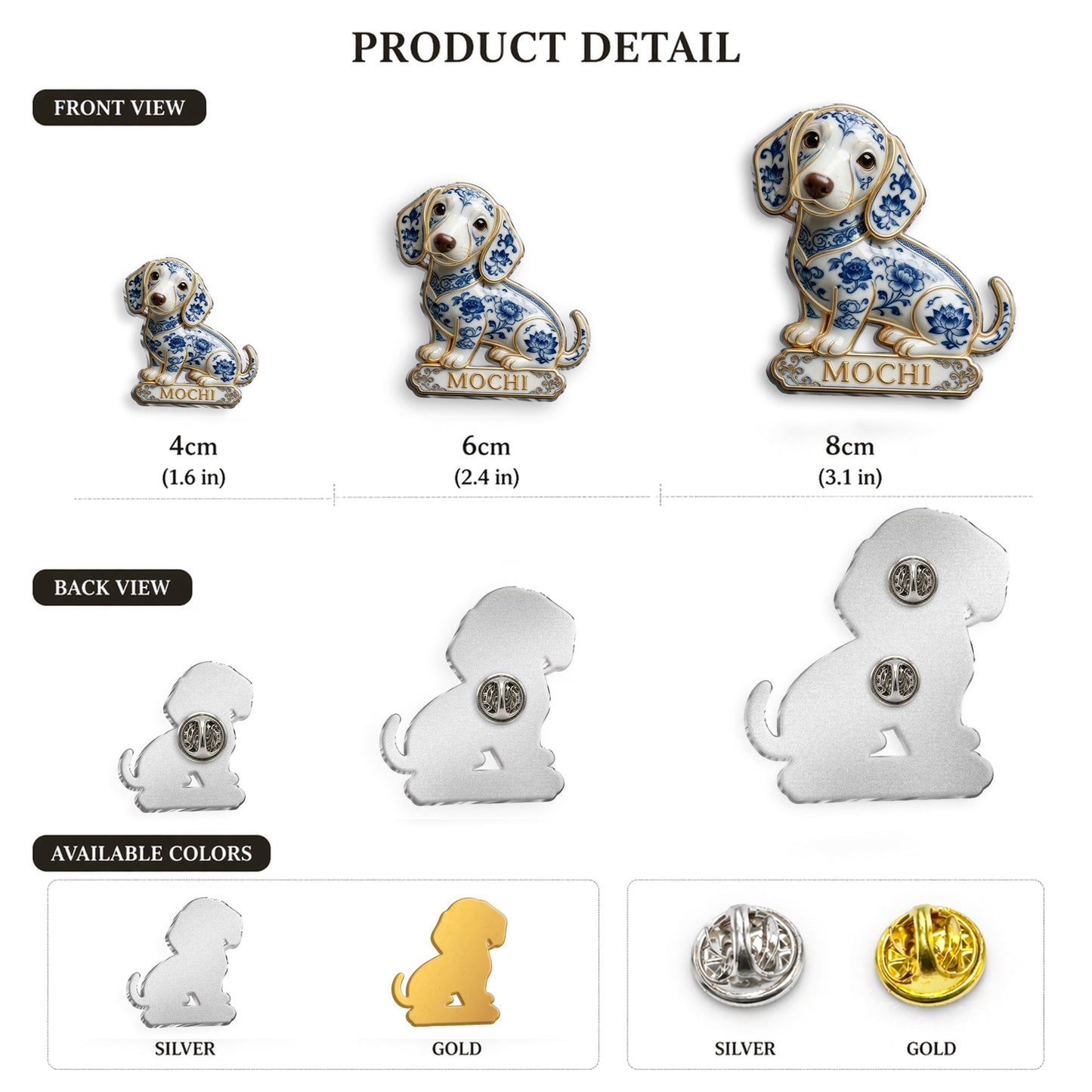 Personalized Blue & White Porcelain English Bulldog 3D Embossed Enamel Pin, Dog Lover Gift Accessory