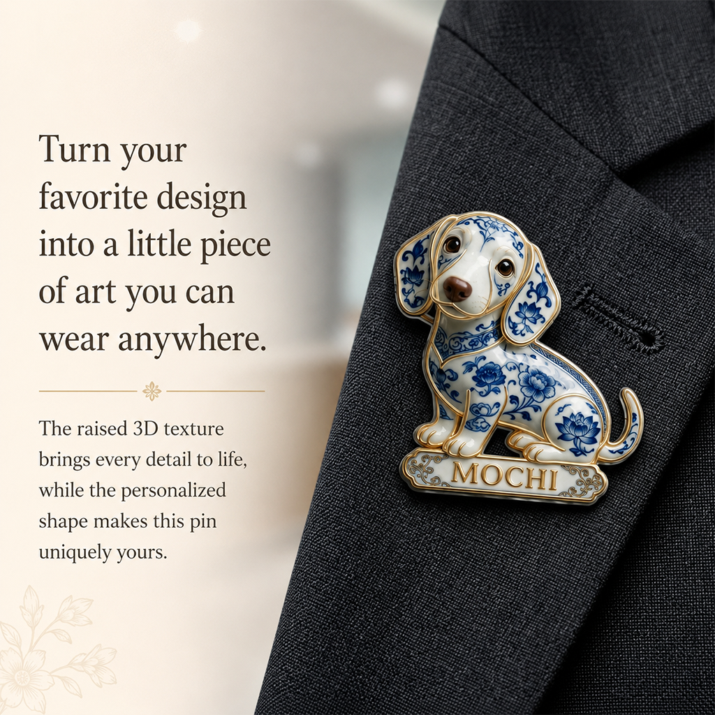 Personalized Blue & White Porcelain Siberian Husky 3D Embossed Enamel Pin Dog Lover Gift