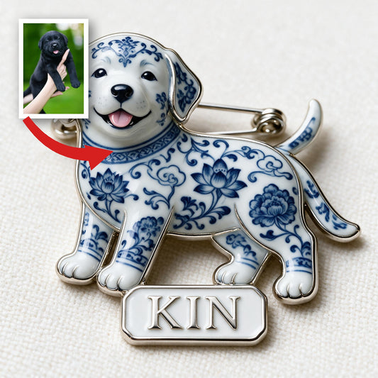 Épinglette en Émail 3D Personnalisée Labrador Retriever en Porcelaine Bleue & Blanche, Cadeau pour Amoureux des Chiens