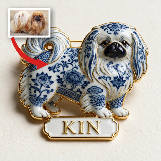 Épinglette en Émail Personnalisée Shih Tzu Porcelaine Bleu et Blanc 3D