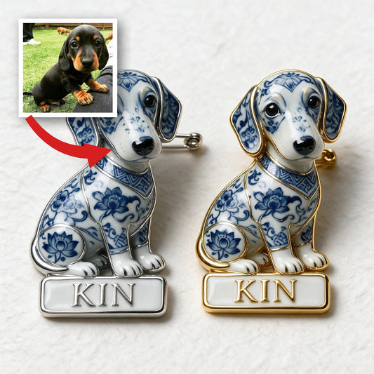 Épinglette en Émail 3D Personnalisée en Porcelaine Bleue & Blanche, Cadeau Mignon pour Amateurs de Teckels