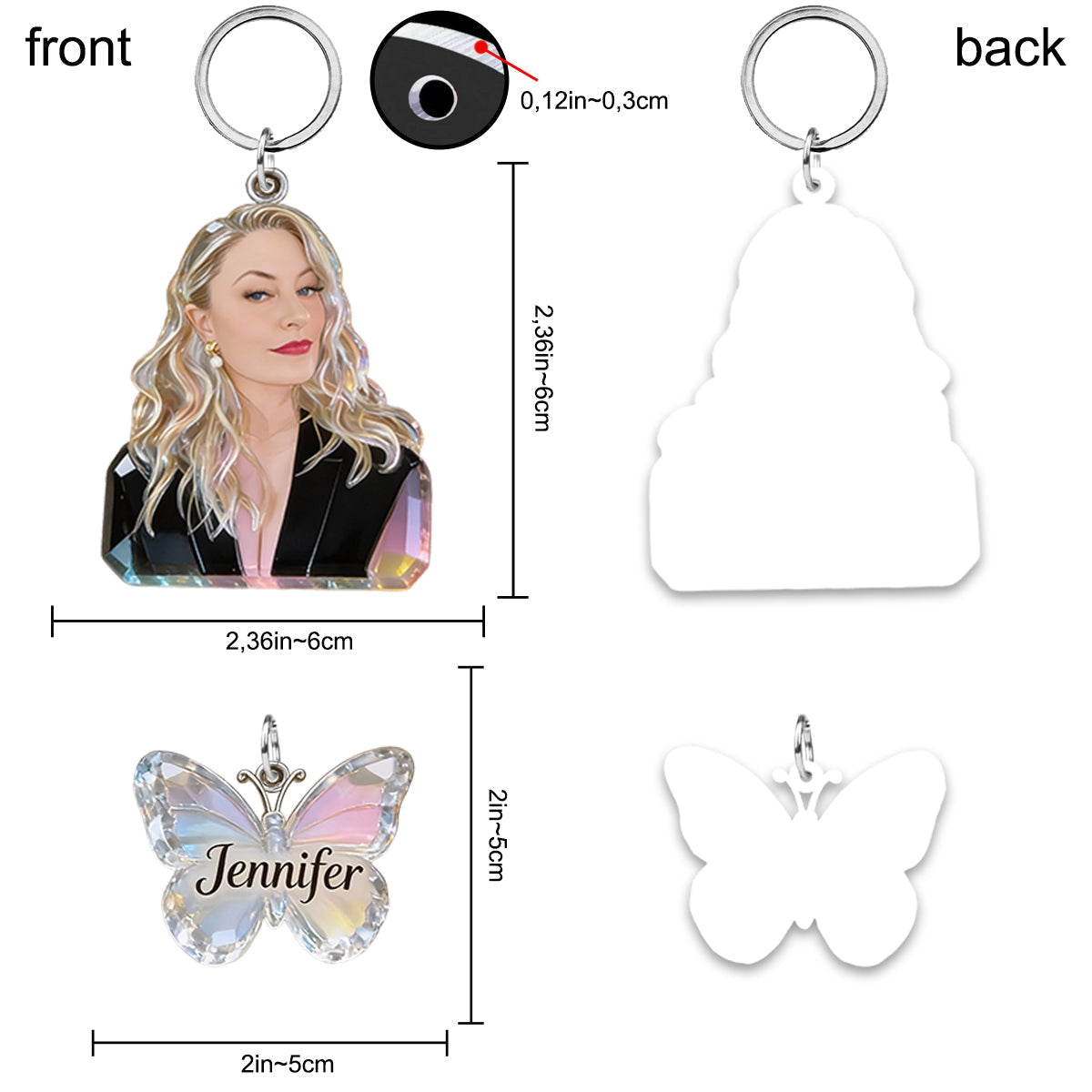Custom Personalized Mom Portrait Keychain with Crystal Rose & Butterfly Charms, Sentimental Gift for Grandmother