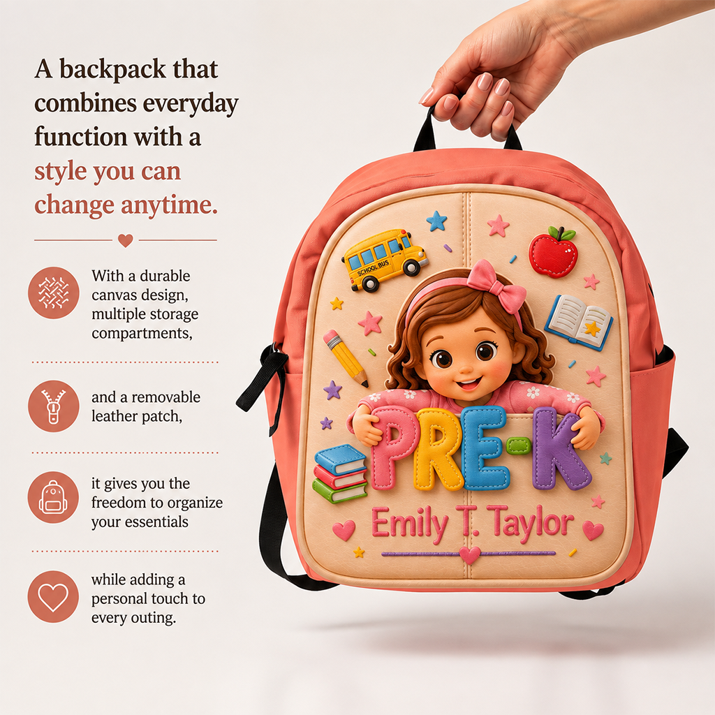 Cute 3D Curly Haired Little Black Girl Personalized Pre-K Backpack, Perfect Back To School Gift For Kids
