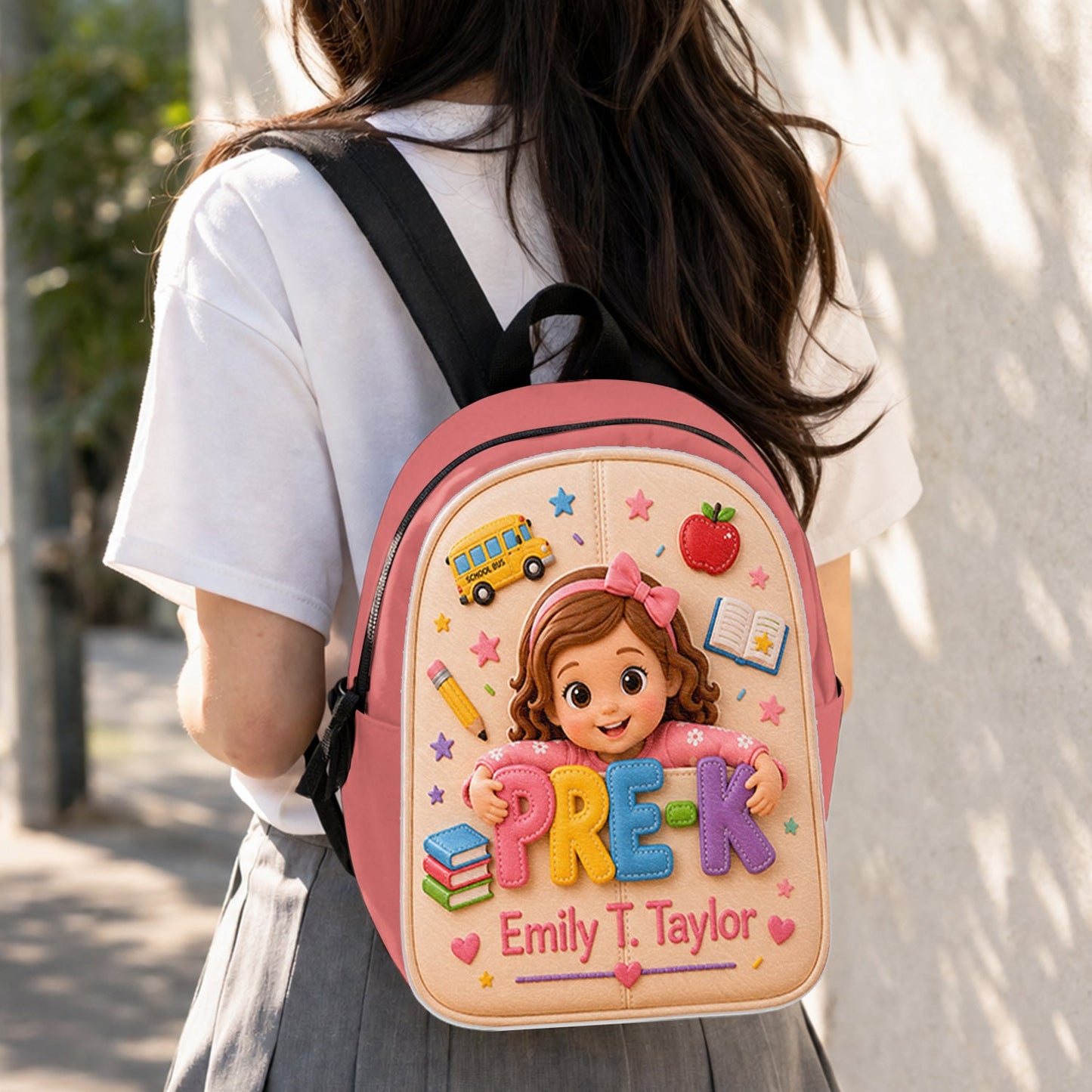 Personalized Curly Haired Little Boy Pre-K Backpack, Custom Back To School Gift for Kids, Removable Leather Patch School Bag