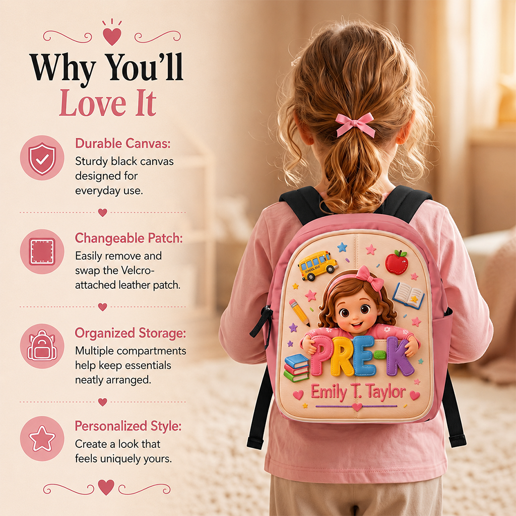Cute 3D Curly Haired Little Black Girl Personalized Pre-K Backpack, Perfect Back To School Gift For Kids
