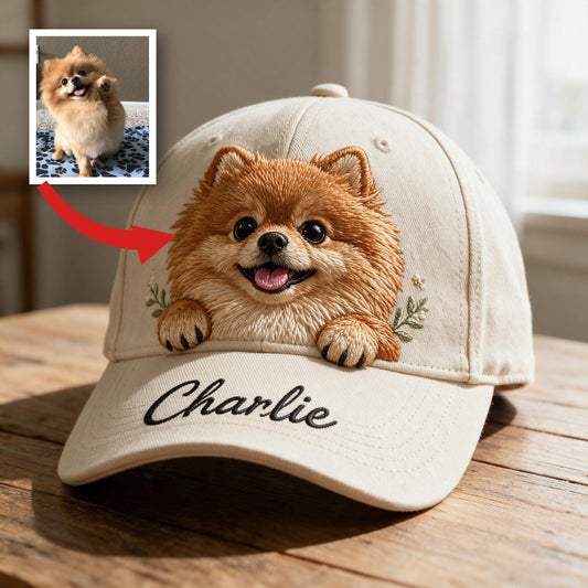 Personalized Peeking Fluffy Pomeranian Classic Cap Custom Embroidered Dog Owner Gift Outdoor Hat