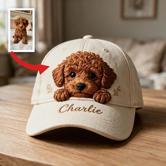 Personalized Embroidered Style Peeking Brown Poodle Classic Cap, Custom Gift for Poodle Lovers and Pet Owners