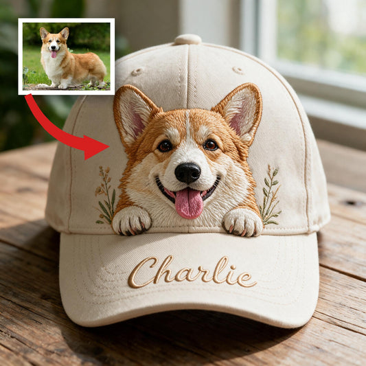 Personalized Peeking Welsh Corgi Classic Cap, Custom Embroidered Gift for Corgi Lovers Pet Dog Owners