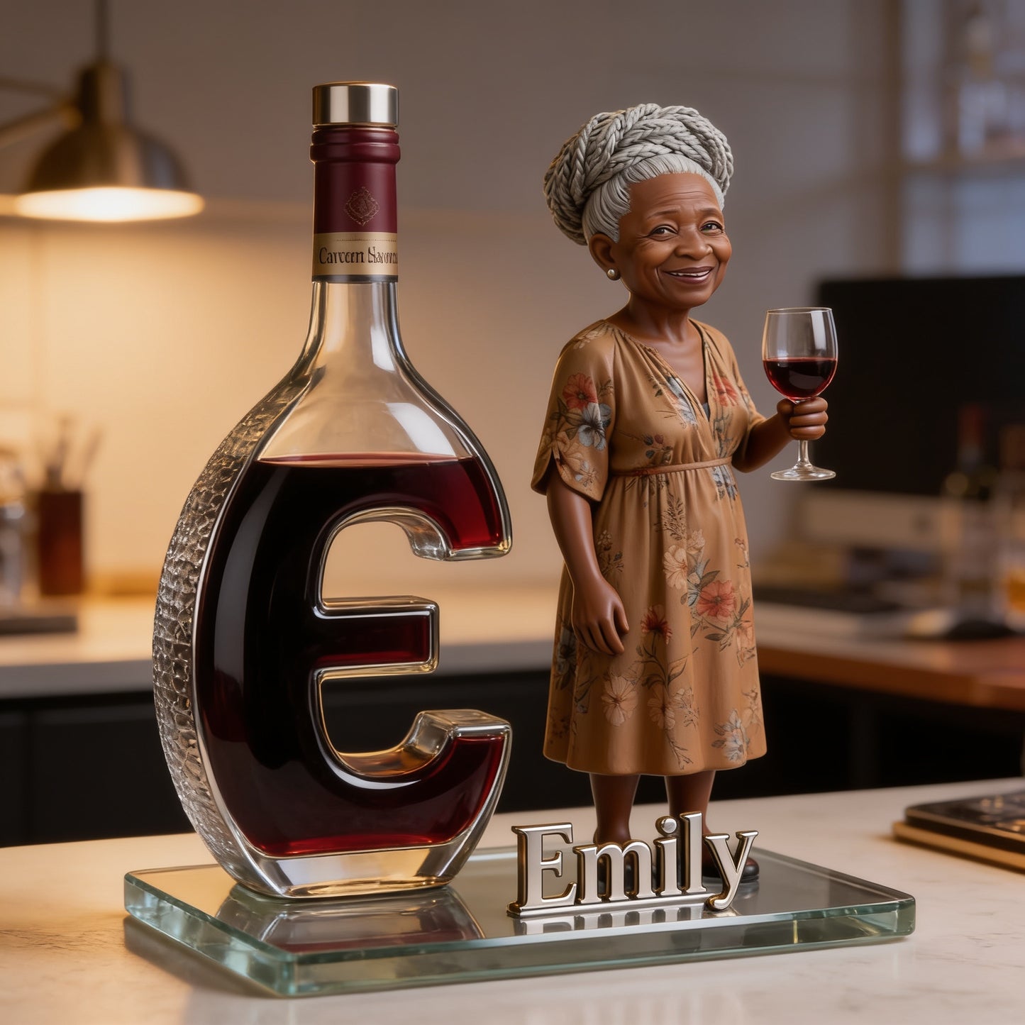 Personalized Wine Loving Senior Black Mom Custom Shaped Acrylic Plaque, Unique Mother's Day Gift for Wine Enthusiast Mom Home Desk Decor