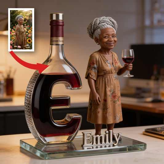 Personalized Wine Loving Senior Black Mom Custom Shaped Acrylic Plaque, Unique Mother's Day Gift for Wine Enthusiast Mom Home Desk Decor