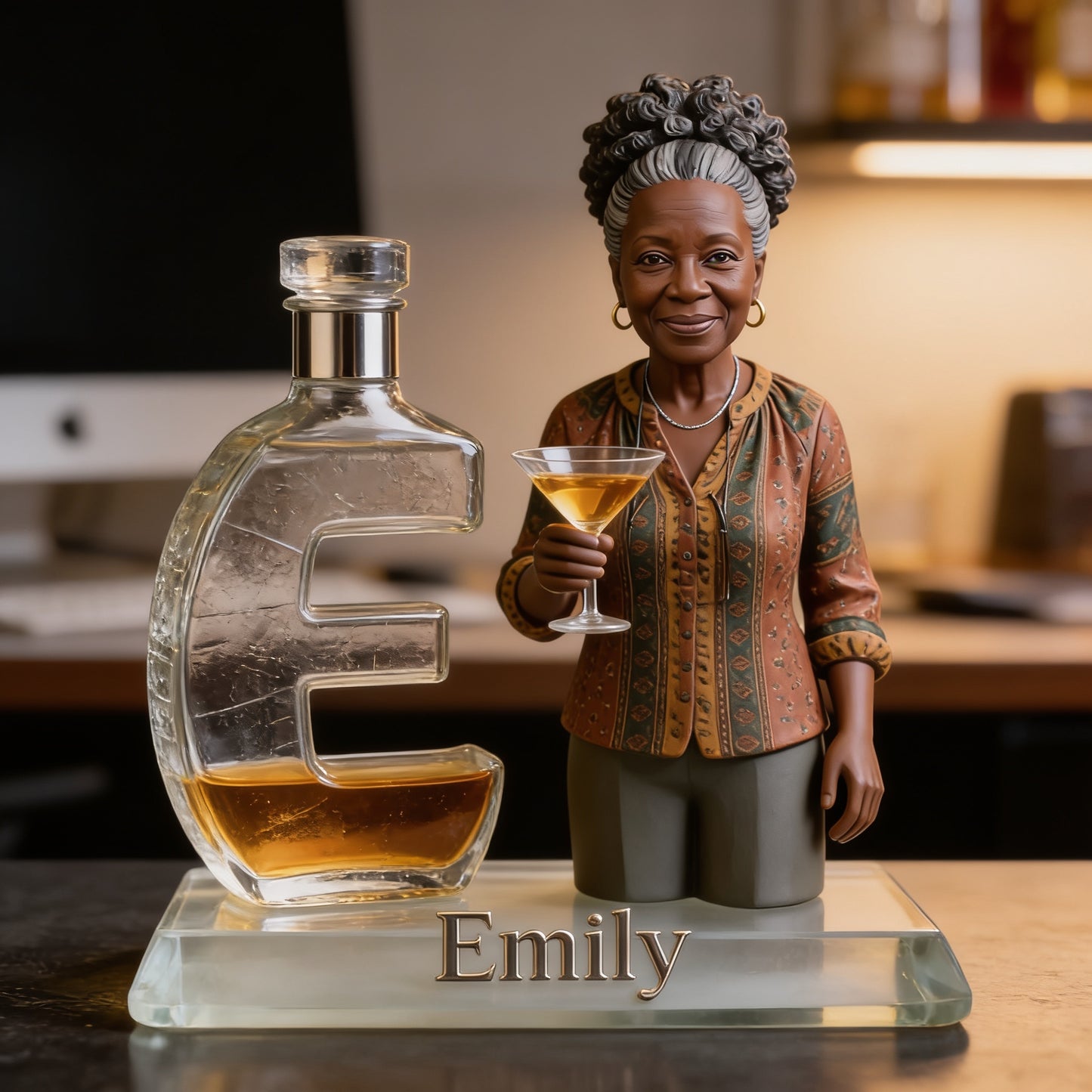 Personalized Black Grandma Holding Martini Custom Shaped Acrylic Plaque - Thoughtful Mom Gift Home Bar Desk Decor