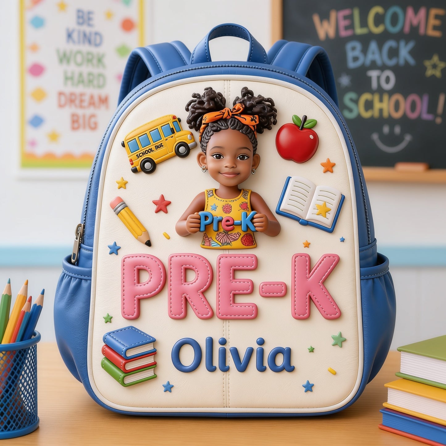 Personalized 3D Little Latina Girl Pre-K Backpack Custom Leather Patch Perfect Back To School Gift For Preschool Kids