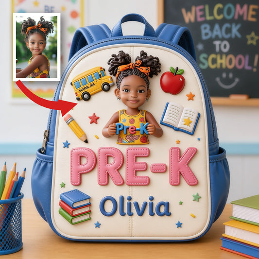 Personalized 3D Little Latina Girl Pre-K Backpack Custom Leather Patch Perfect Back To School Gift For Preschool Kids
