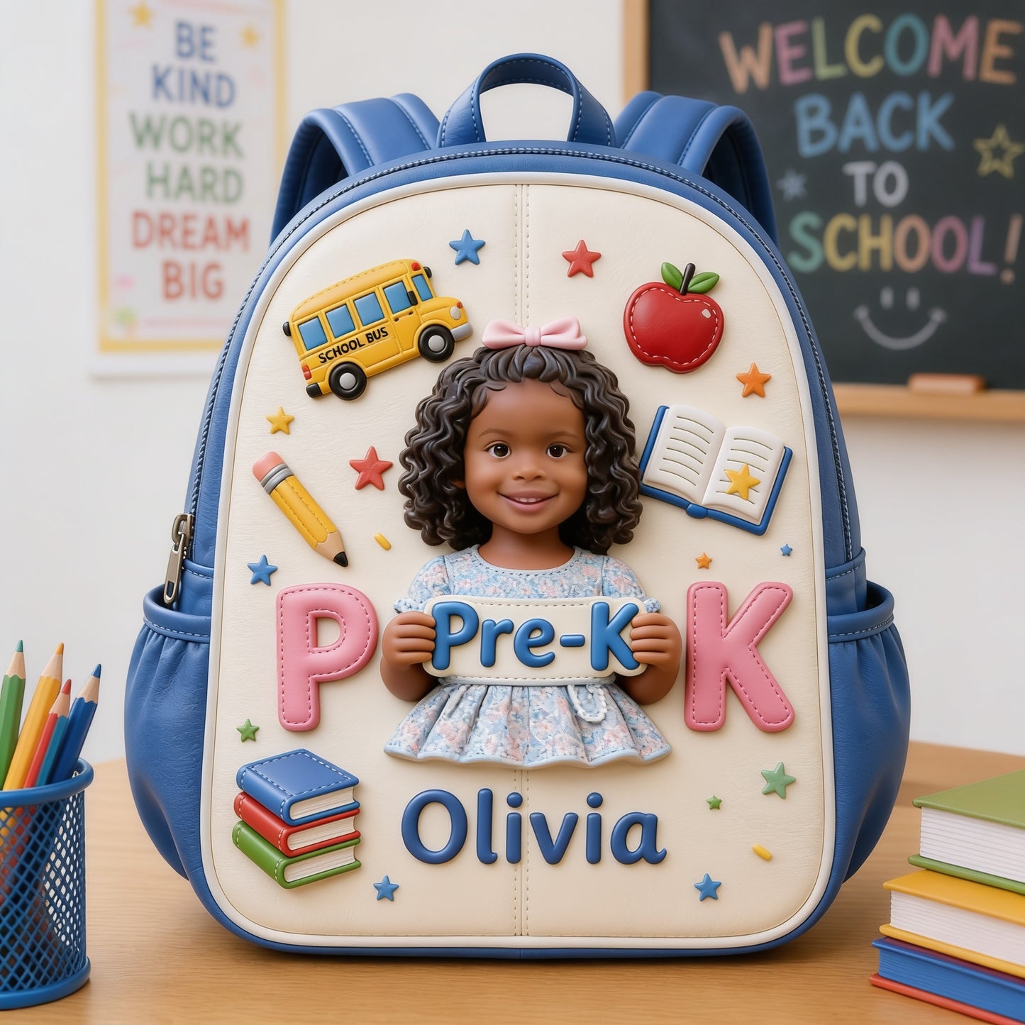 Cute 3D Curly Haired Little Black Girl Personalized Pre-K Backpack, Perfect Back To School Gift For Kids