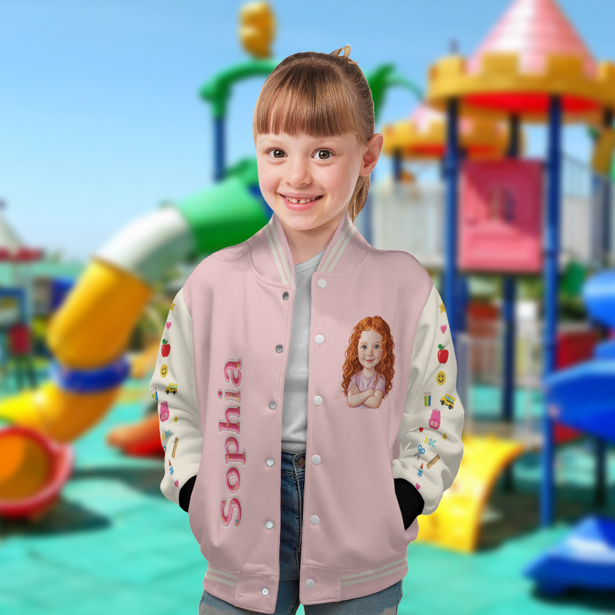 Personalized Little Boy Back To School Varsity Jacket Custom Photo, Name & Grade Embroidered Kids School Gift