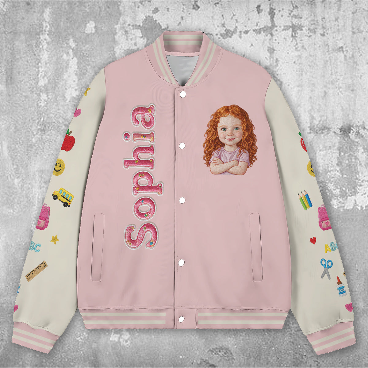 Personalized Little Latina Boy Back to School Varsity Jacket Custom Photo Name Grade First Day of School Kids Gift