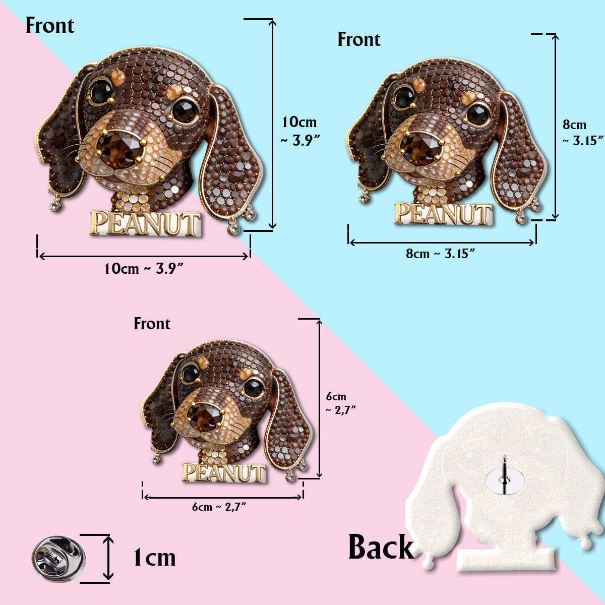 Personalized Jeweled Rottweiler Dog Pin, Unique Custom Gift for Rottweiler Owners Pet Lovers Jacket Backpack Accessory