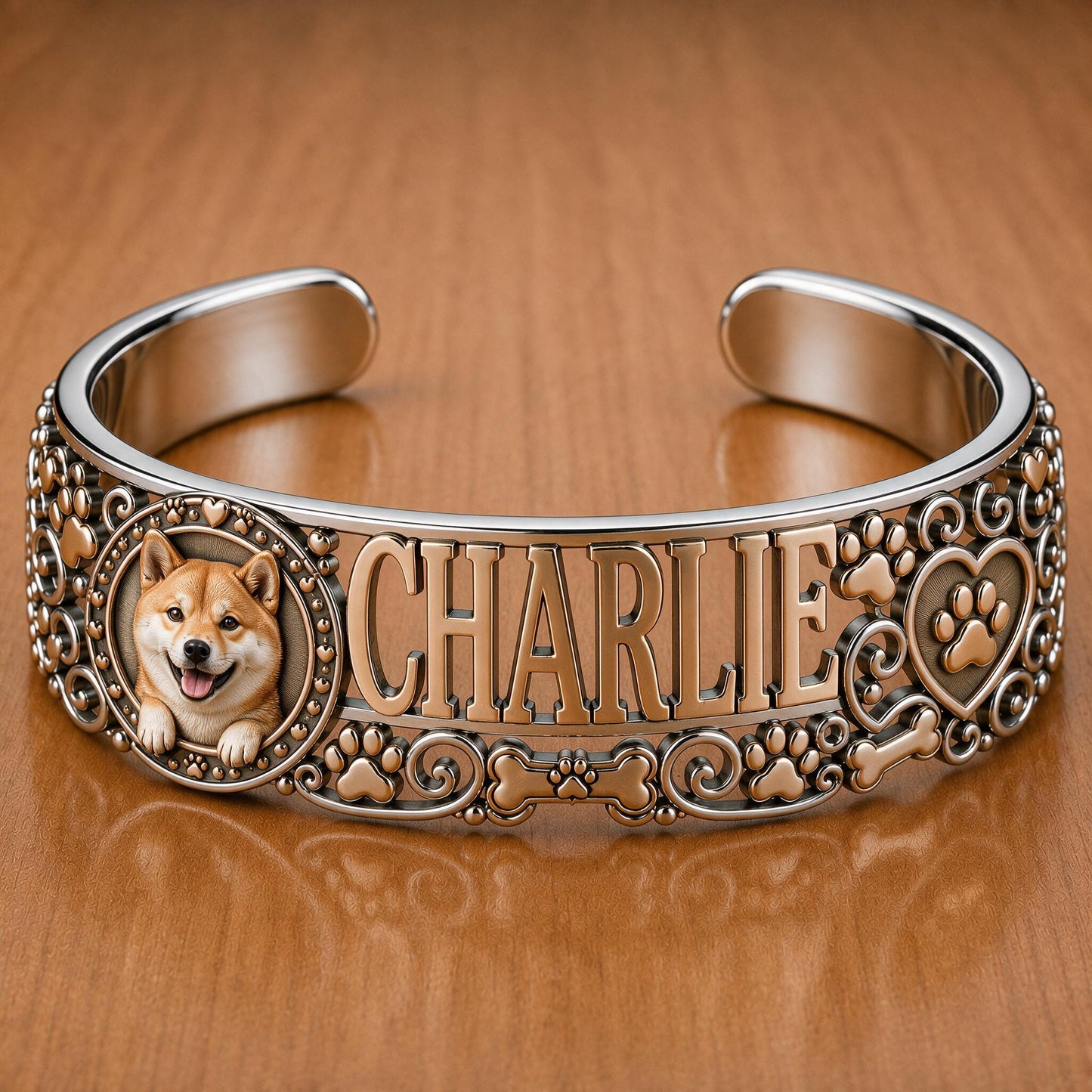 Bracelet en Cuir Personnalisé Shiba Inu Tan Souriant - Cadeau Bijoux pour Amoureux de Shiba