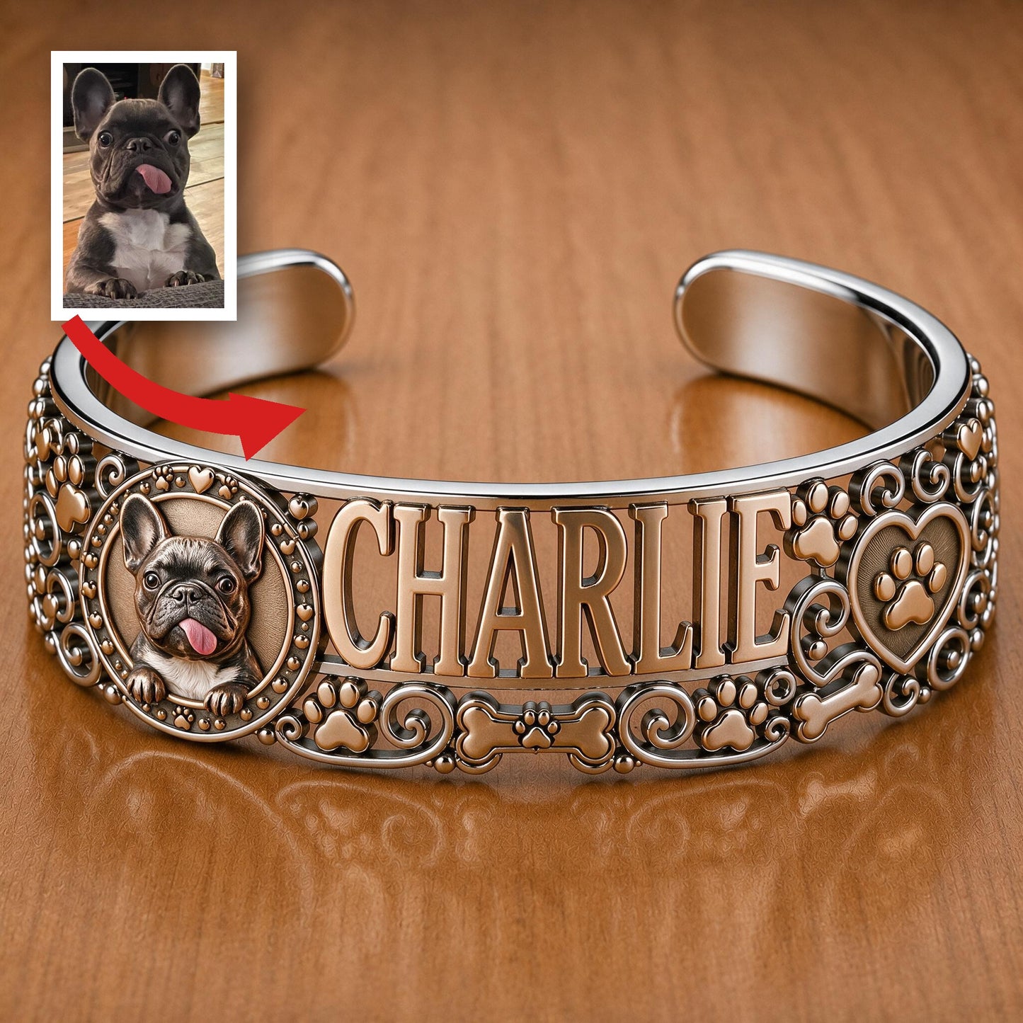 Bracelet en Cuir Personnalisé Boston Terrier - Cadeau pour Amoureux des Chiens