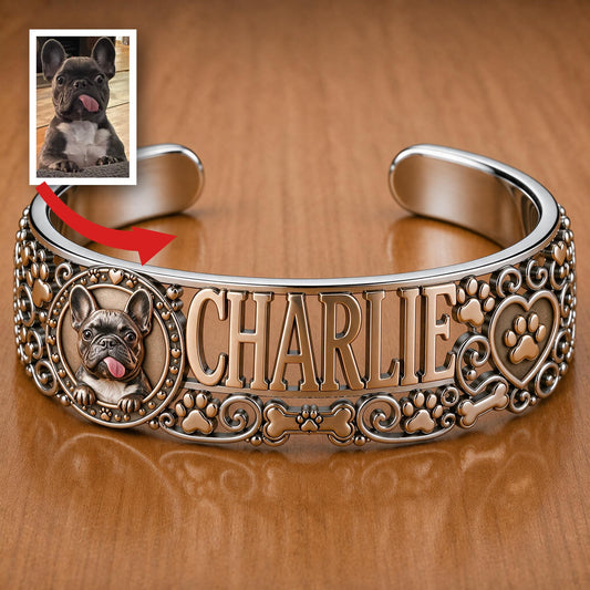 Personalized Boston Terrier Cuff Bracelet Custom Dog Name I Love My Dog Gift for Pet Owners and Dog Lovers