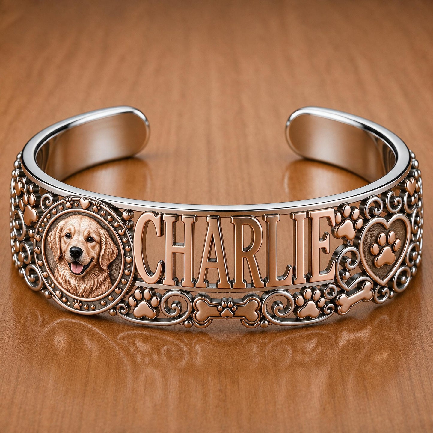 Bracelet en Cuir Personnalisé Golden Retriever - Bijoux pour Amoureux des Chiens