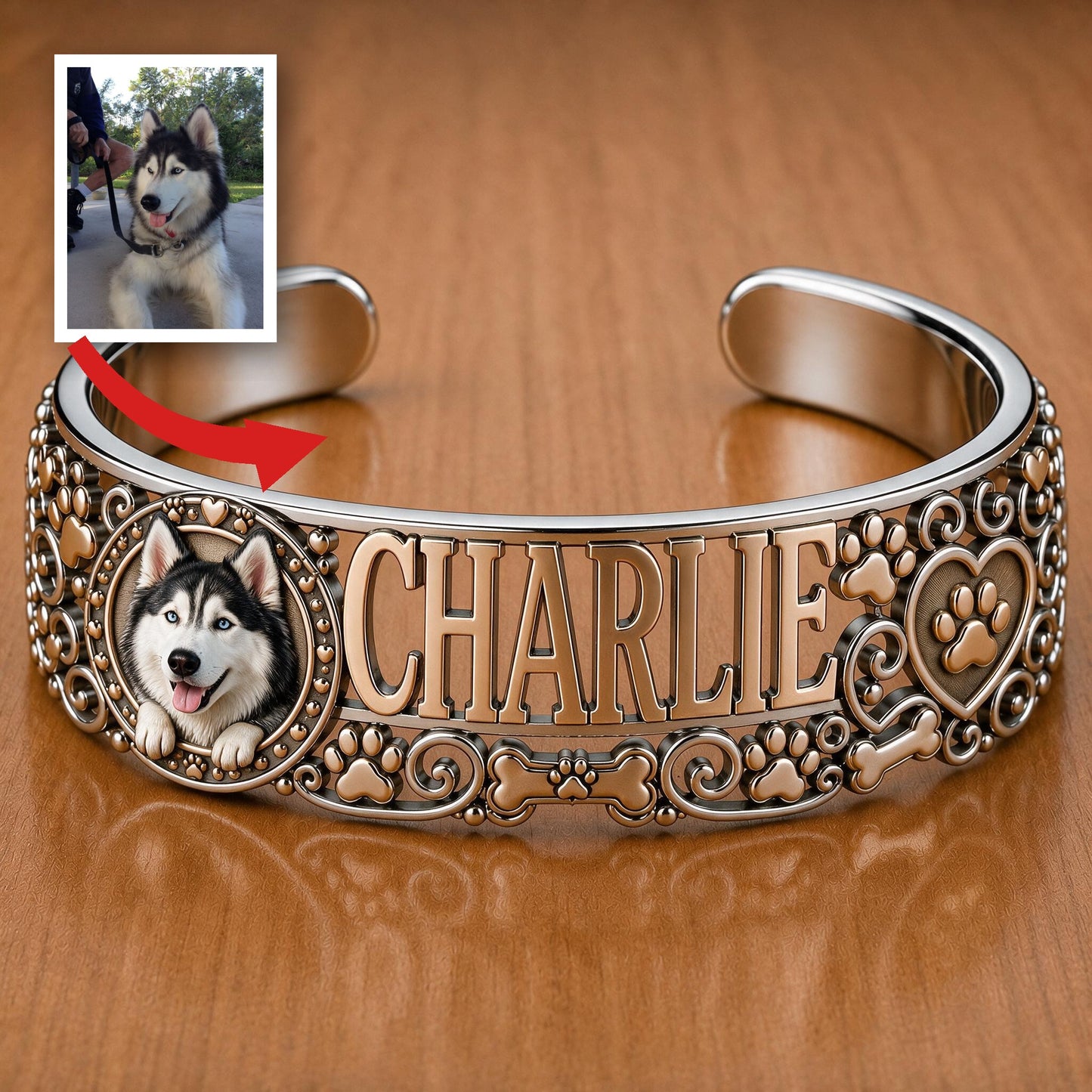 Bracelet en Cuir Personnalisé Husky Sibérien - Bijoux Nom Personnalisé pour Amateurs de Husky et Mamans de Chiens Fiers