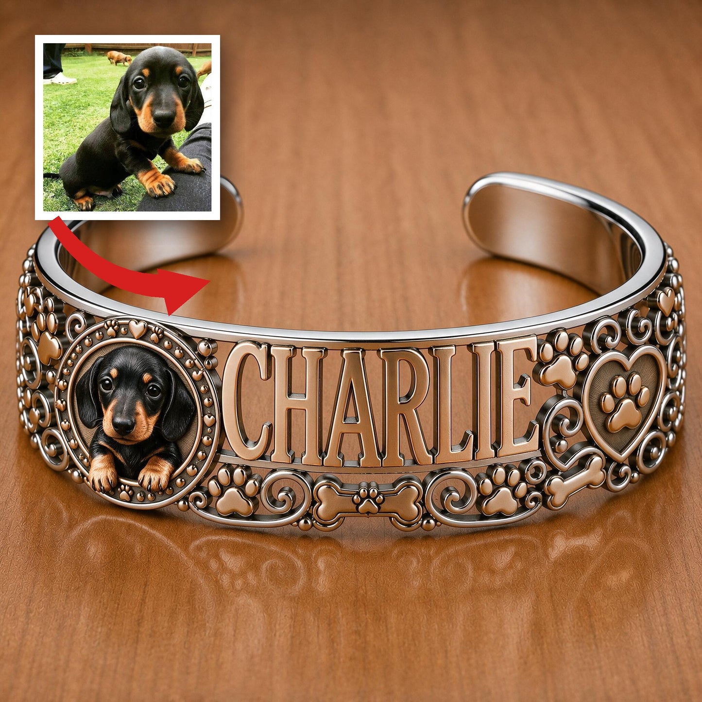 Bracelet de poignet personnalisé en aluminium pour maman Dachshund