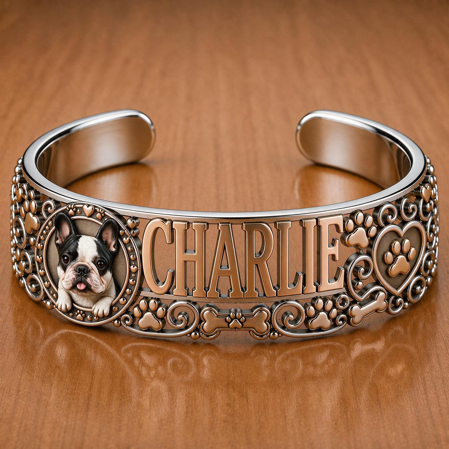 Bracelet en Cuir Personnalisé pour Bulldog Français - Cadeau Bijoux pour Amoureux de Chiens