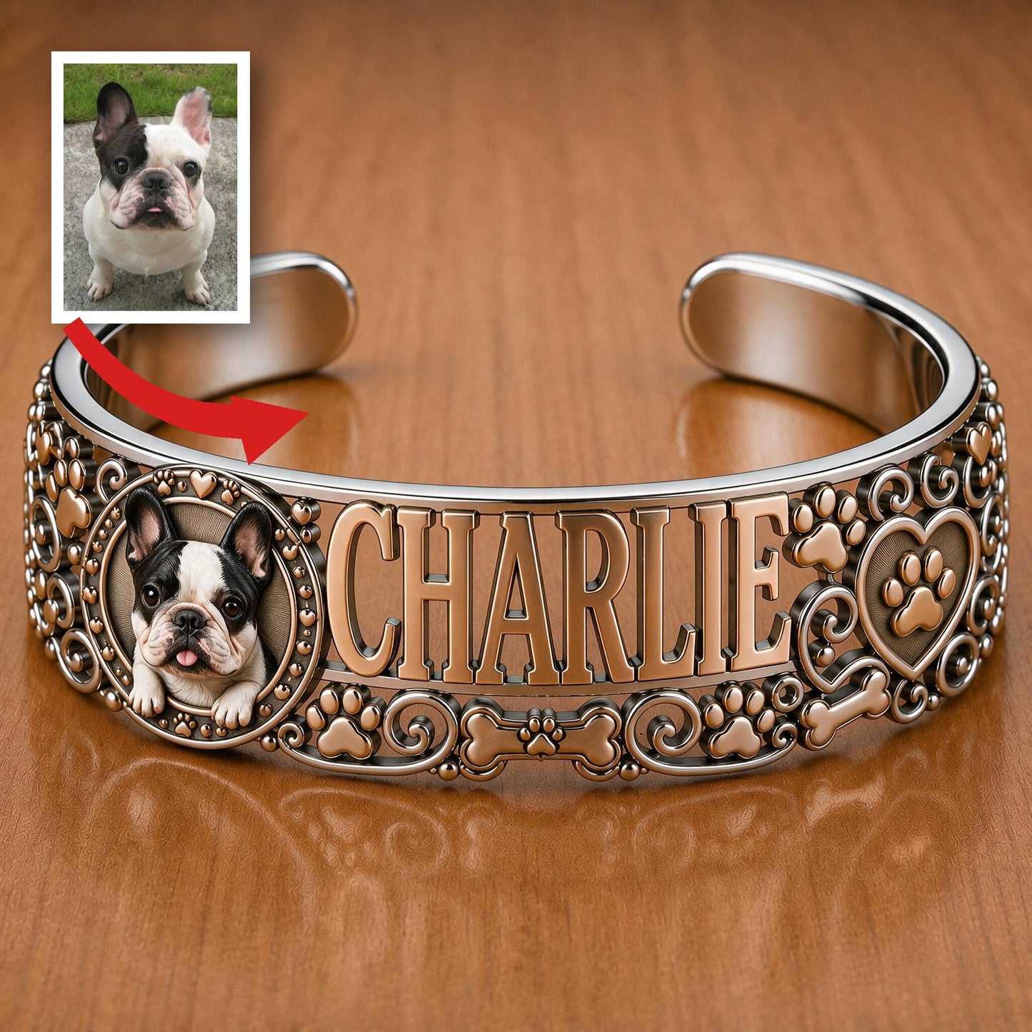 Bracelet en Cuir Personnalisé pour Bulldog Français - Cadeau Bijoux pour Amoureux de Chiens