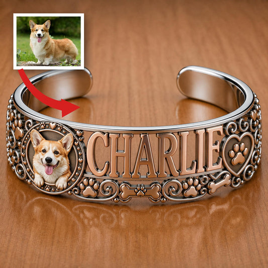 Personalized Welsh Corgi Cuff Bracelet - Custom Name Jewelry Gift for Corgi Lovers and Dog Owners