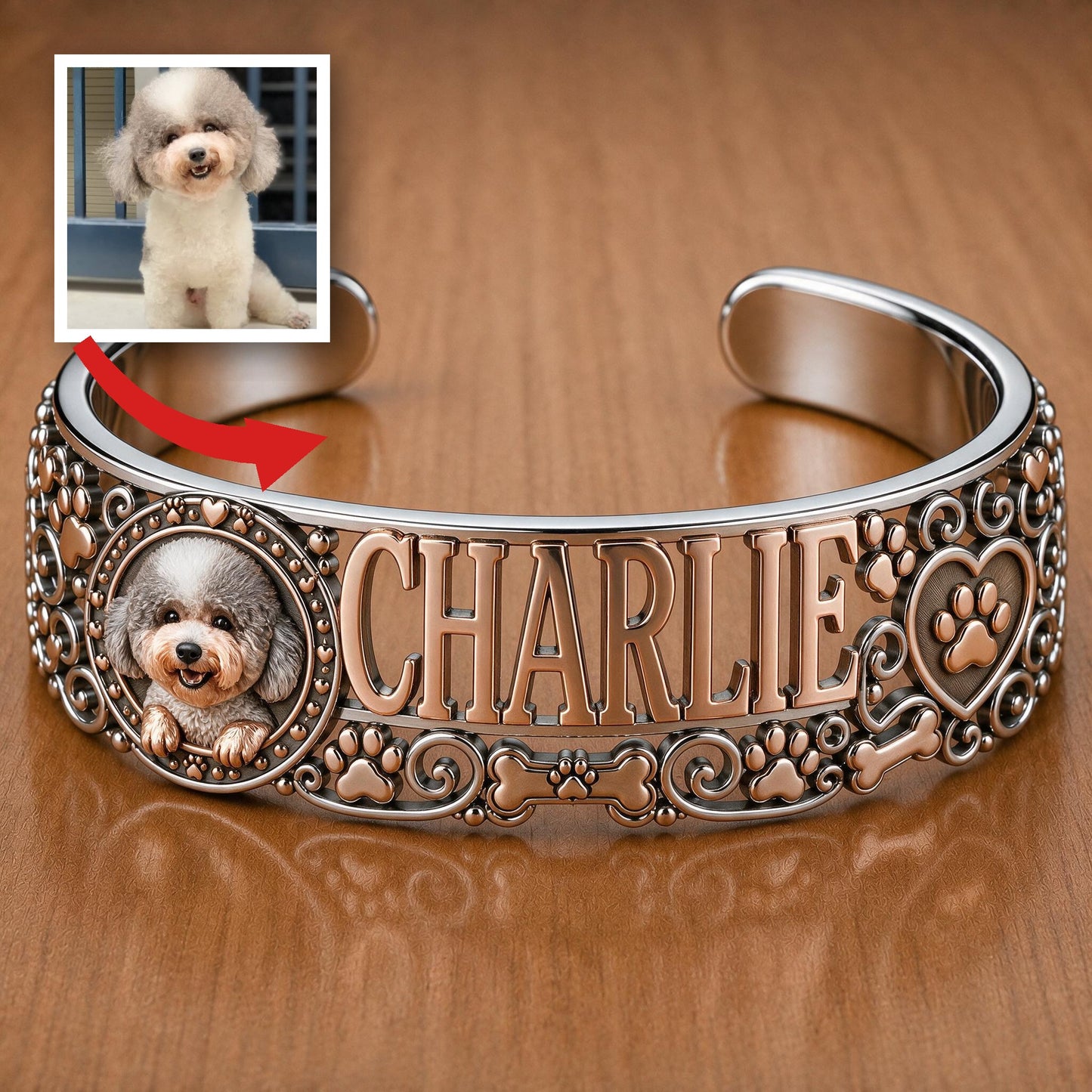 Bracelet en Cuir Personnalisé pour Poodle Toy, Bijou pour Animaux avec Nom Personnalisé
