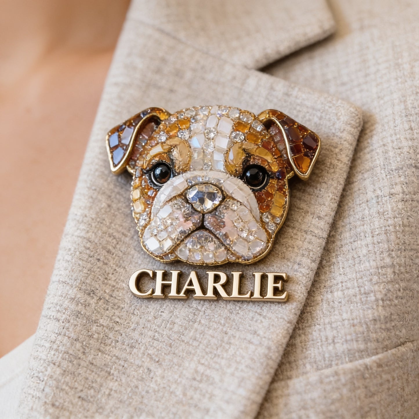 Épinglette Personnalisée Bulldog Anglais Étincelante, Cadeau Unique pour Propriétaires de Bulldogs et Amoureux des Animaux