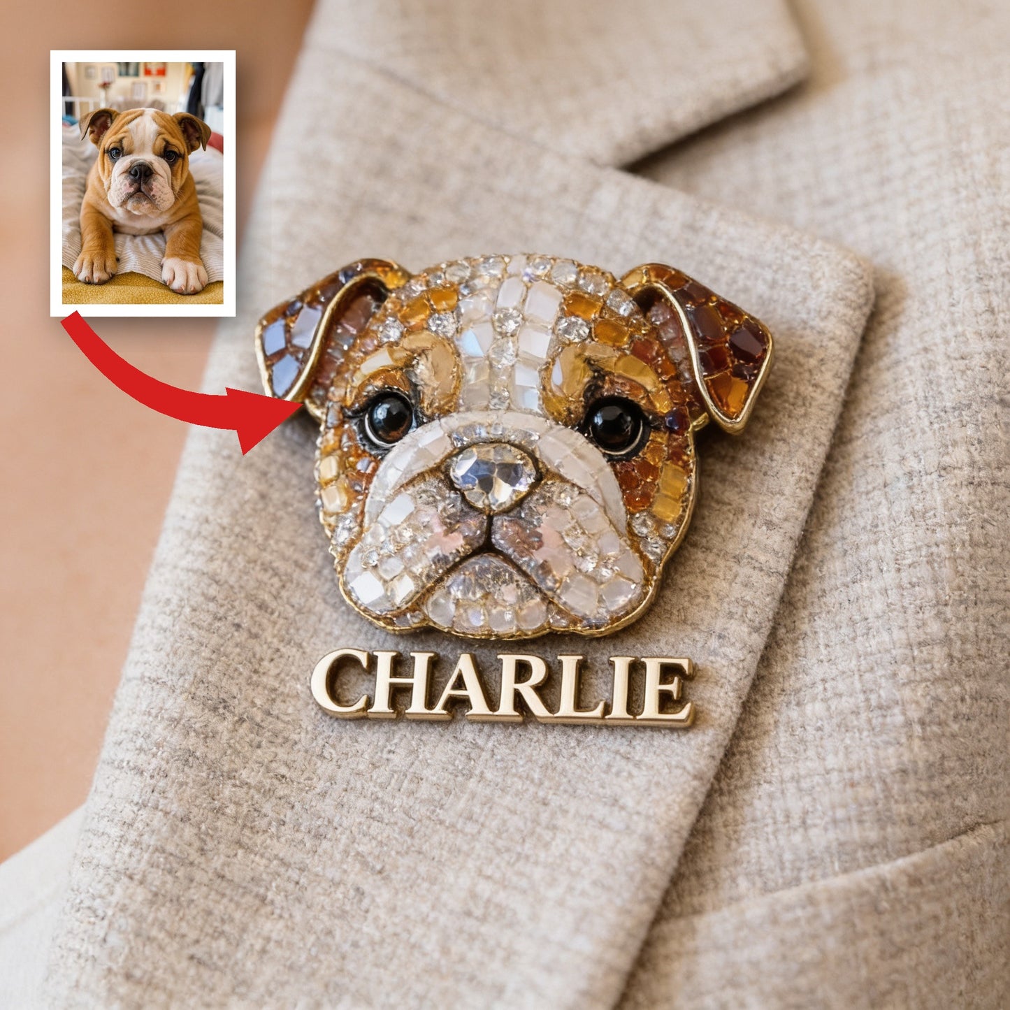 Épinglette Personnalisée Bulldog Anglais Étincelante, Cadeau Unique pour Propriétaires de Bulldogs et Amoureux des Animaux