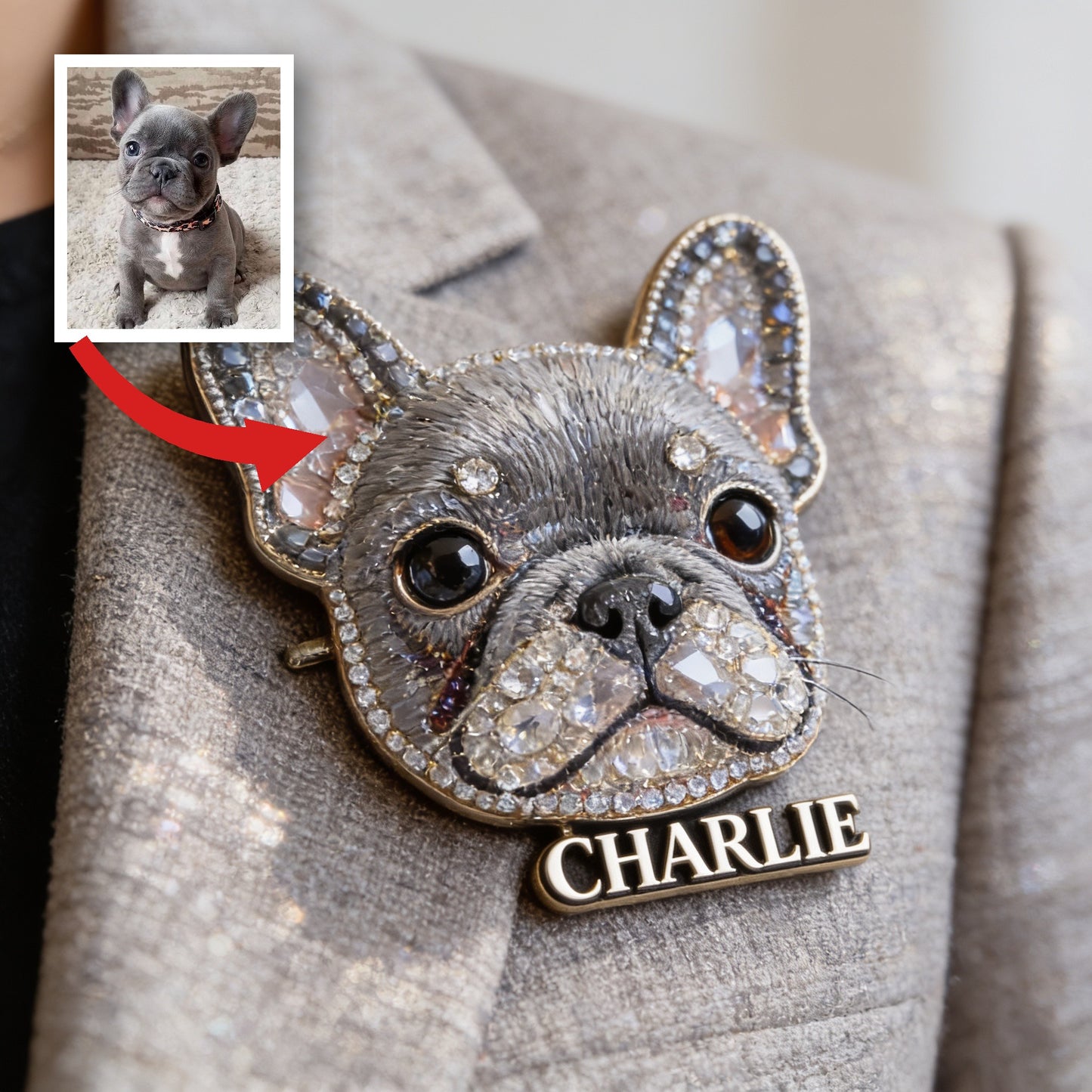 Épinglette Française Bulldog Personnalisée, Cadeau de Nom pour Amoureux de Chiens