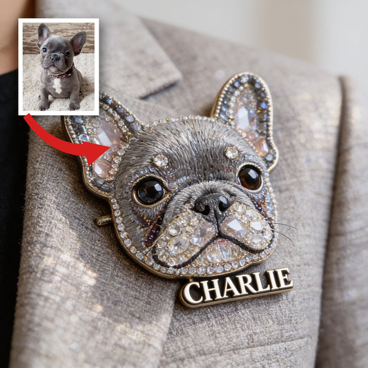 Custom Sparkly French Bulldog Pin, Personalized Name Gift For Frenchie Dog Lovers Pet Owner Accessory