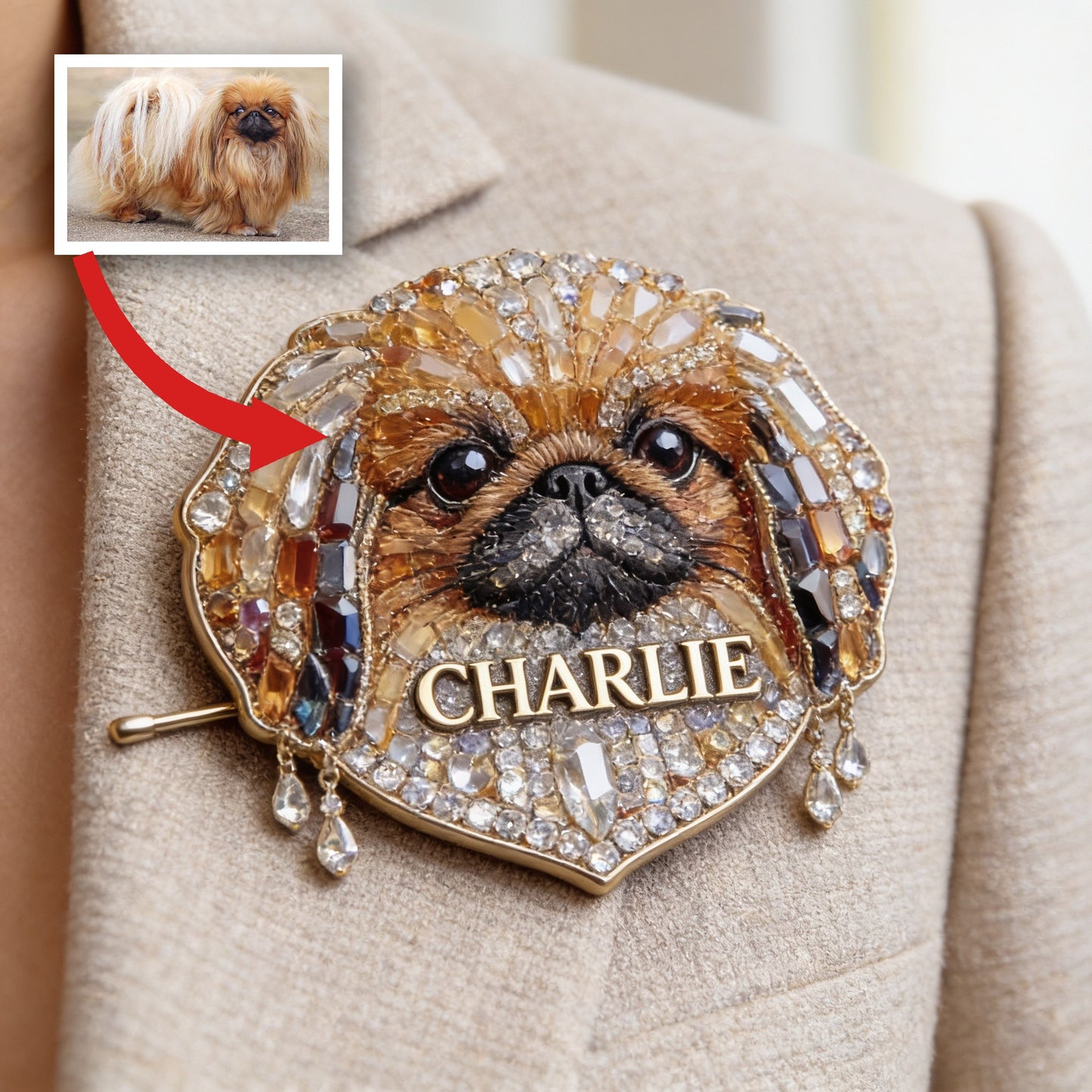 Personalized Long Haired Shih Tzu Acrylic Enamel Pin, Unique Custom Gift for Shih Tzu Owners and Pet Lovers