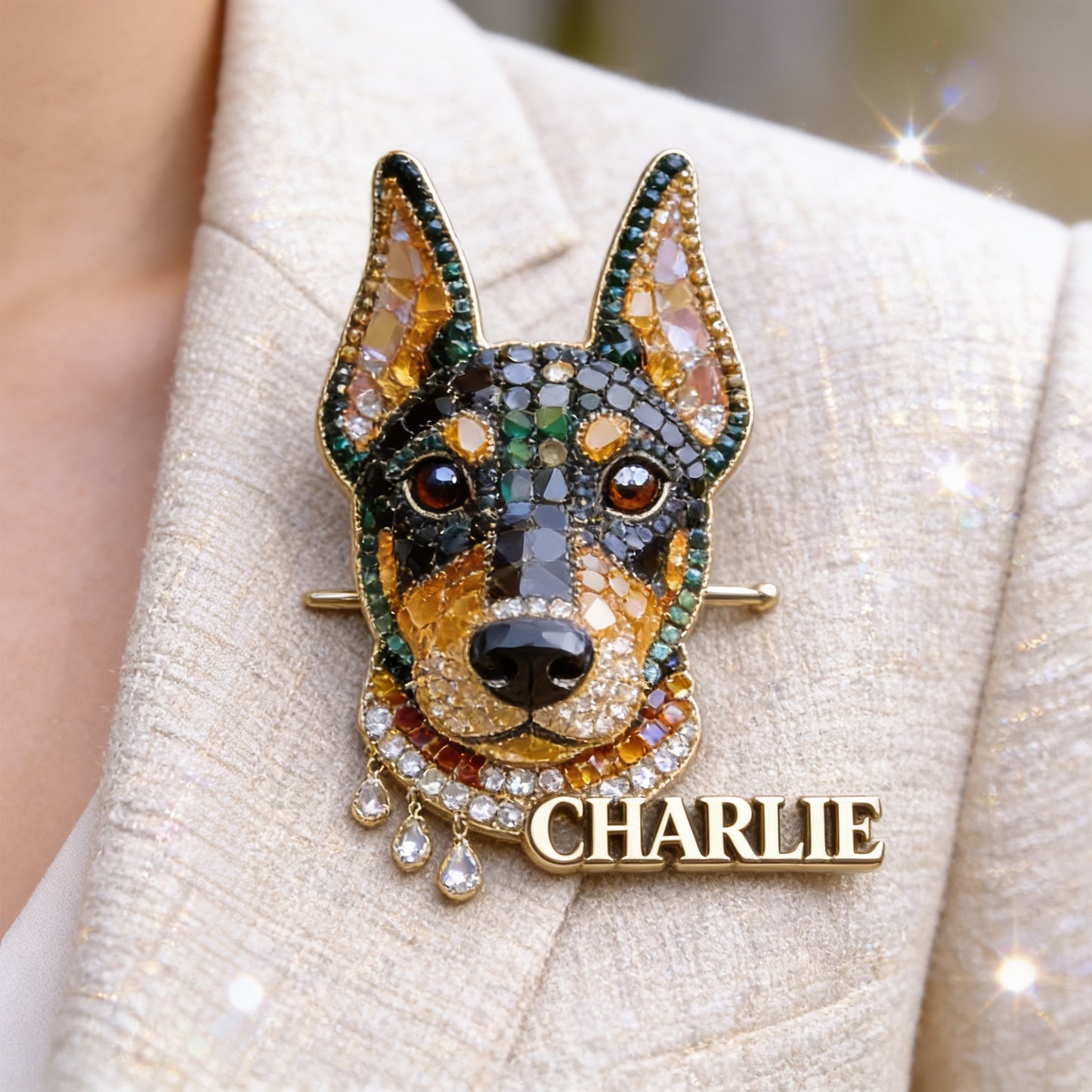 Personalized Jeweled Rottweiler Dog Pin, Unique Custom Gift for Rottweiler Owners Pet Lovers Jacket Backpack Accessory