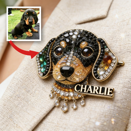 Personalized Rhinestone Short Legged Dachshund Pin, Unique Custom Gift for Dachshund Lovers Jacket Backpack Accessory