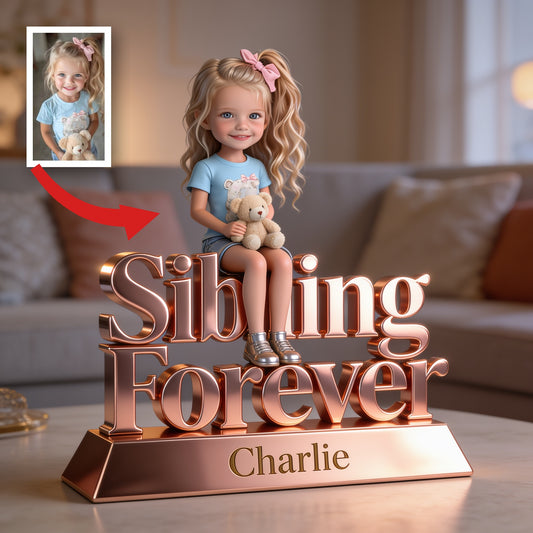 Sibling Forever Personalized Custom Shaped Acrylic Plaque, Cute Young Kids Family Keepsake Gift for Desk Home Decor