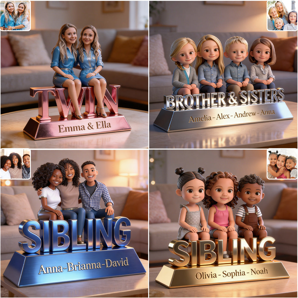 Personalized Sibling Forever Custom Shaped Acrylic Plaque, Cute Young Children Family Keepsake Gift for Home Desk Display